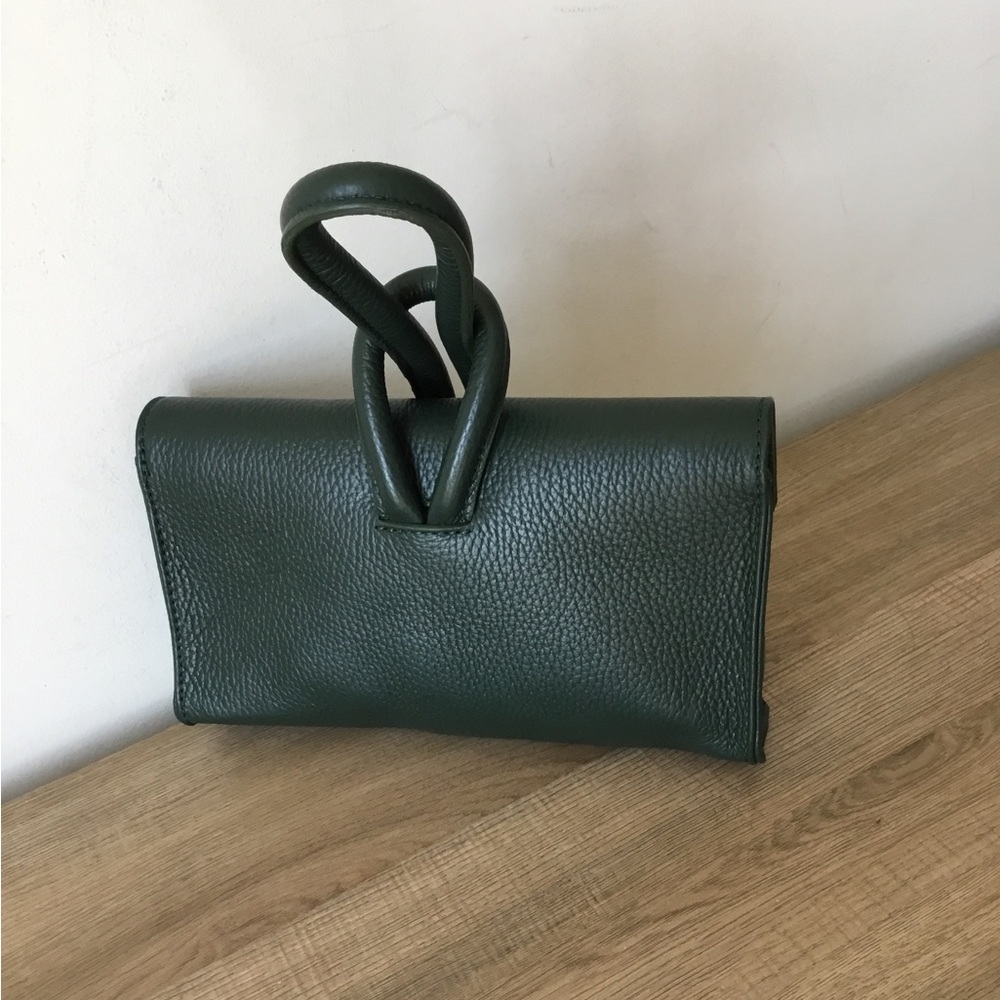 Borse In Pelle Leather Bag Sage Green w/Gunmetal Chain Crossbody Strap - Picture 2 of 9